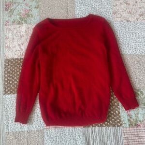 Strawberry red pointelle 3/4-sleeve cashmere sweater